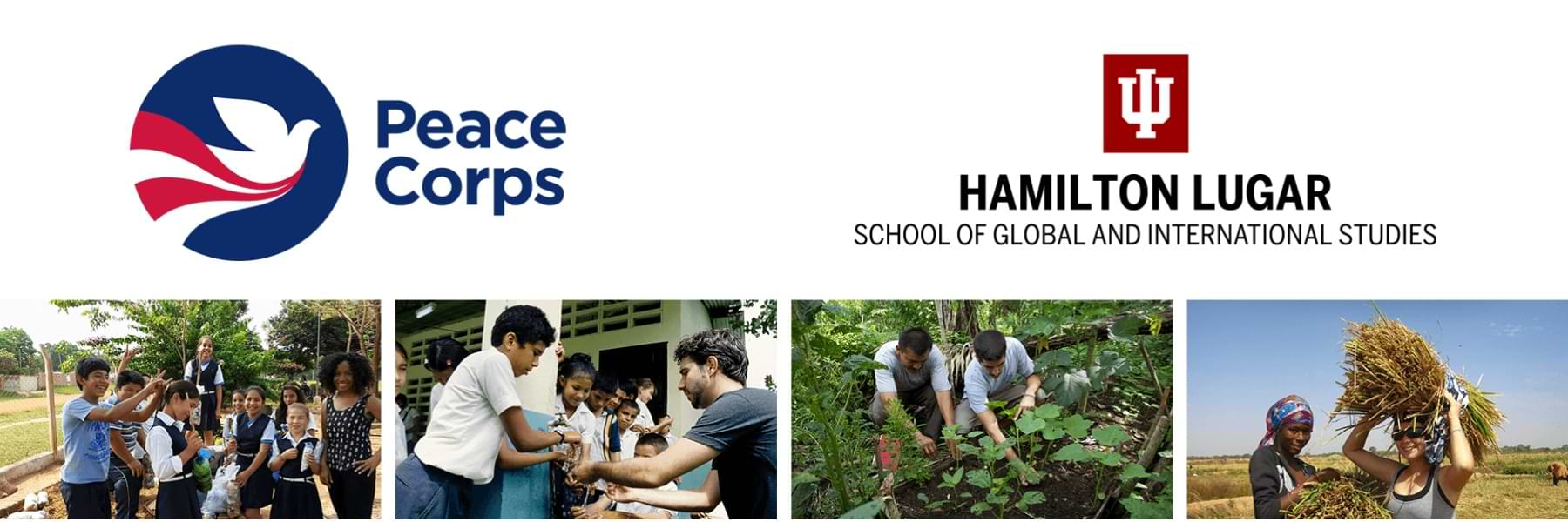 A collage of images of students assisting in the Peace Corps.